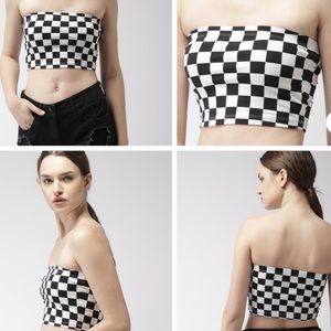 FOREVER 21 Black & White Checked Tube Crop Top